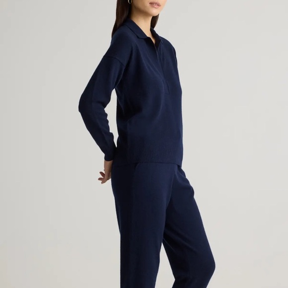 Quince Mongolian Cashmere Polo Sweater in True Navy - Picture 2 of 9